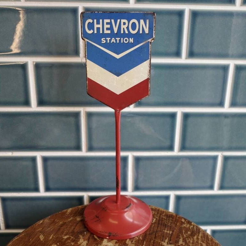 新品 CHEVRON シェブロン オイル OIL デスクトップサイン 看板 メタル