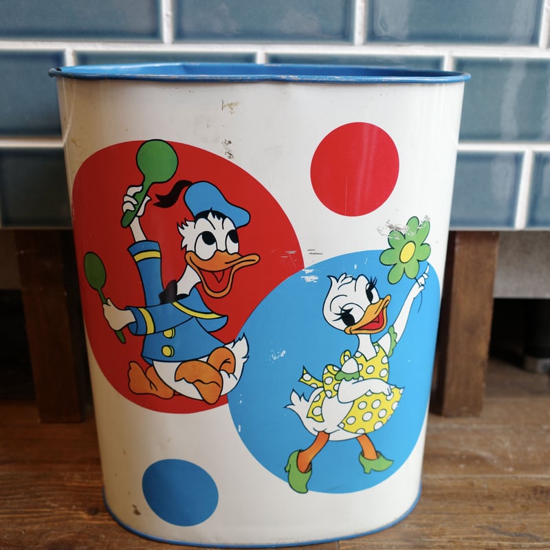 ビンテージ 70s Disney ミッキー ドナルド ゴミ箱 ティン