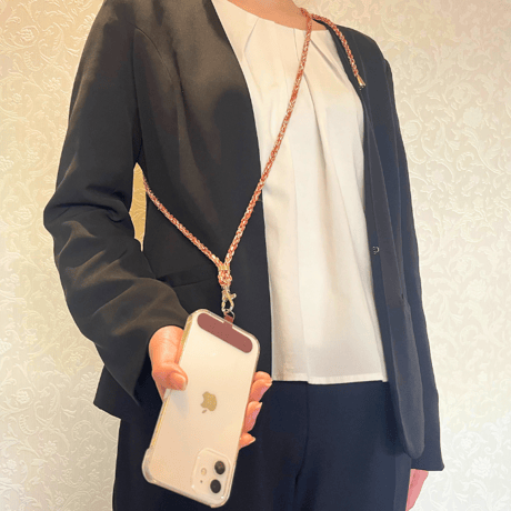 ～新特産品コンクール「鹿児島市長賞」受賞作品～大島紬 スマホショルダーストラップ（オレンジカラー）【WL0010-OR】