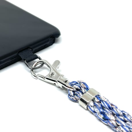 ～新特産品コンクール「鹿児島市長賞」受賞作品～大島紬 スマホショルダーストラップ（ブルーカラー）【WL0010-BL】