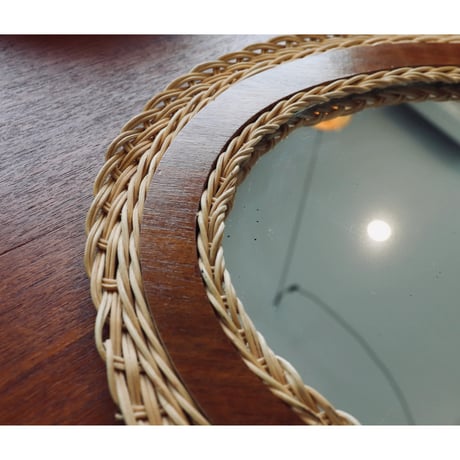 vintage teak and rattan mirror