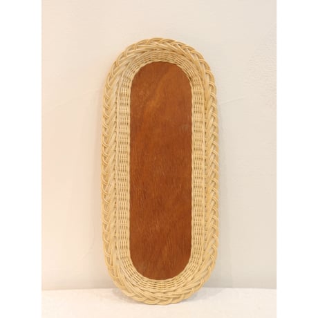 Sweden teak & rattan tray  oval