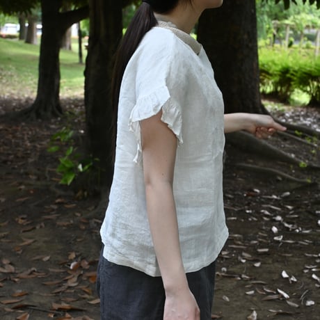 miho umezawa sun dry linen frill sleeve blouse  (large size)