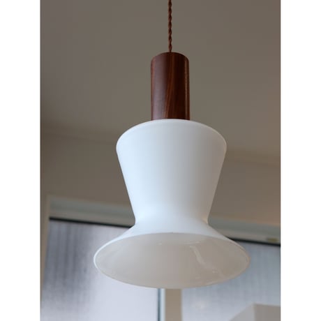 teak and opal glass ceiling lamp