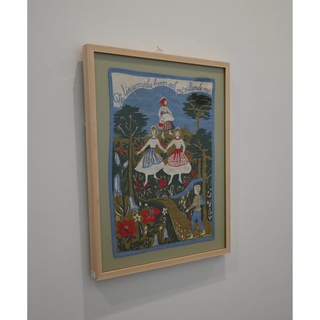 Vintage handprinted textile  tapestry (frame included)  'Girls in Smaland'