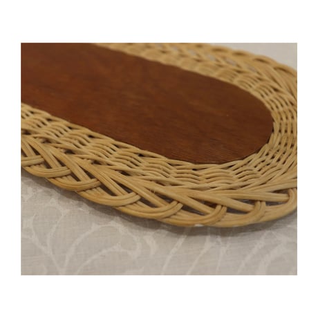 Sweden teak & rattan tray  oval