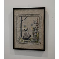 Vintage handprinted textile  tapestry (frame included)