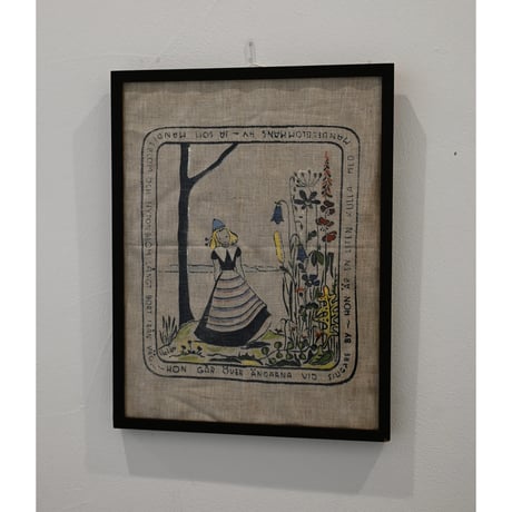 Vintage handprinted textile  tapestry (frame included)