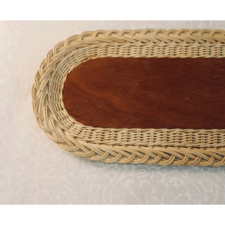 Sweden teak & rattan tray  oval
