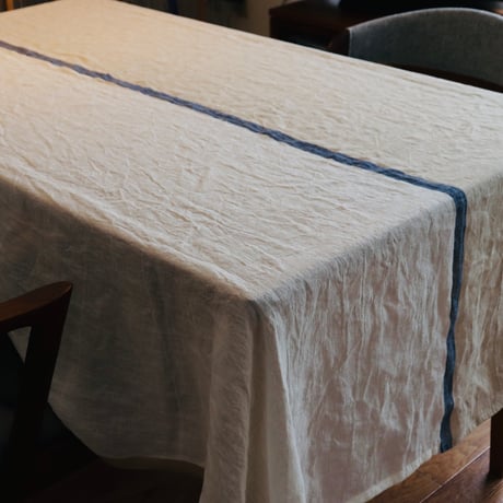 Tenjin linen tablecloth 'bicolor with center stripe'