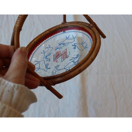vintage saami glass ＋rattan tray with handle
