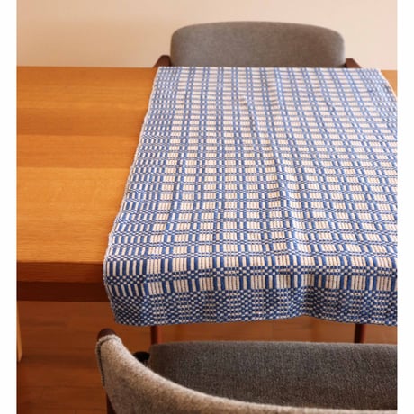 Handwoven table runner / blue monk belt weaving