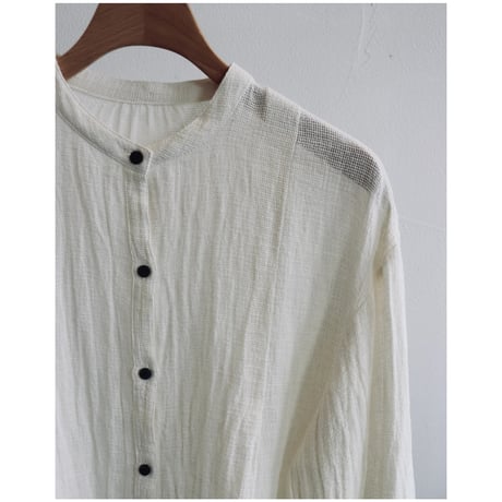 miho umezawa linen cotton panama band collar blouse with tie