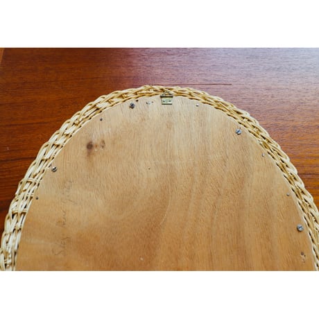 vintage teak and rattan mirror