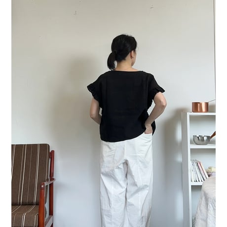 miho umezawa sun dry linen frill sleeve blouse  (large size)