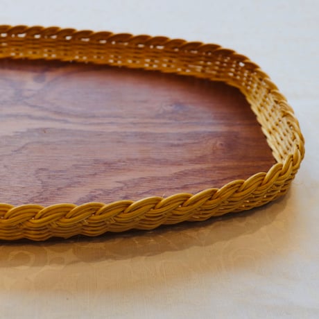 Sweden teak & rattan tray  rectangler