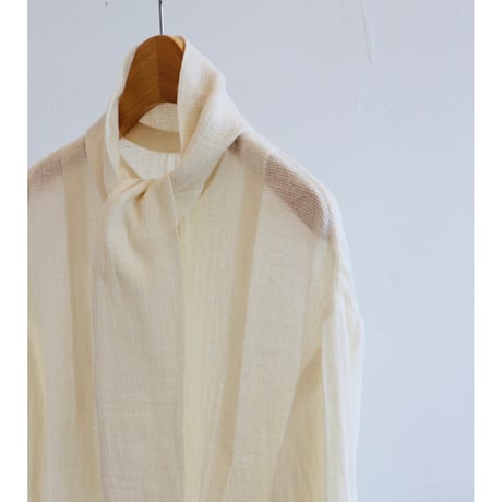 miho umezawa linen cotton panama band collar blouse with tie