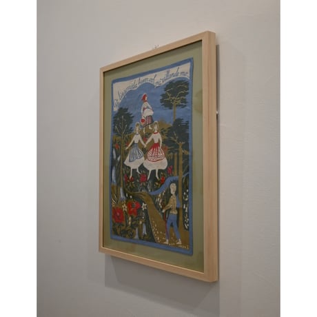 Vintage handprinted textile  tapestry (frame included)  'Girls in Smaland'