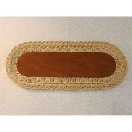 Sweden teak & rattan tray  oval
