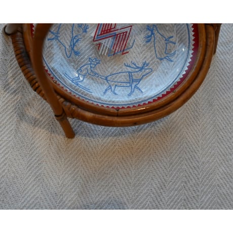 vintage saami glass ＋rattan tray with handle
