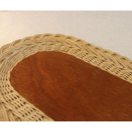 Sweden teak & rattan tray  oval