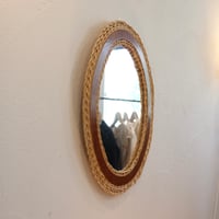 vintage teak and rattan mirror