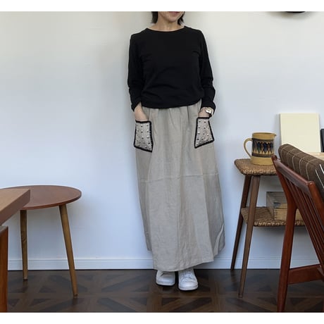pot and tea linen skirt with embroidery pocket