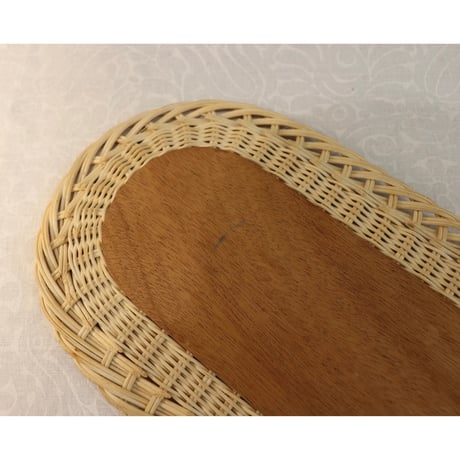 Sweden teak & rattan tray  oval