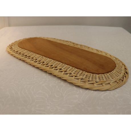 Sweden teak & rattan tray  oval
