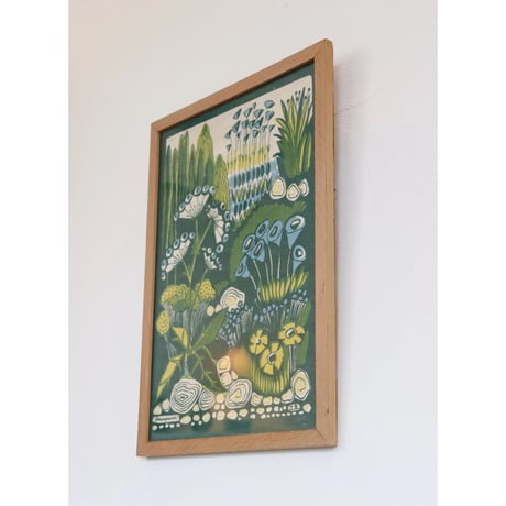 Vintage handprinted textile  tapestry (frame included)