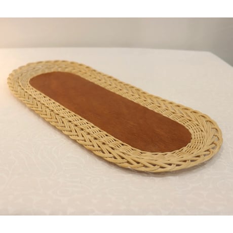 Sweden teak & rattan tray  oval