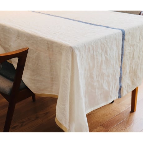 Tenjin linen tablecloth 'bicolor with center stripe'