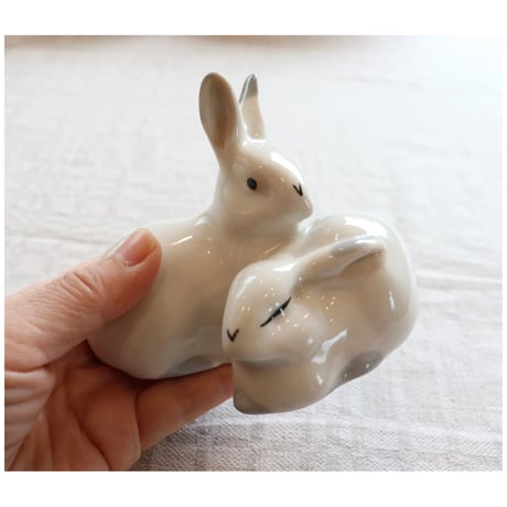 Vintage Russian figurine 2 rabbits