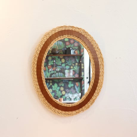 vintage teak and rattan mirror