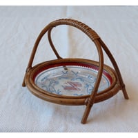 vintage saami glass ＋rattan tray with handle