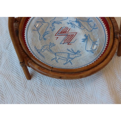vintage saami glass ＋rattan tray with handle