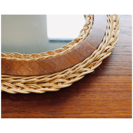 vintage teak and rattan mirror