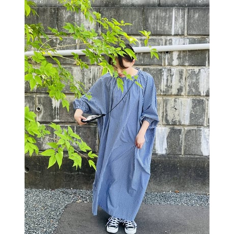 pot and tea gingham check smock volume one-piece