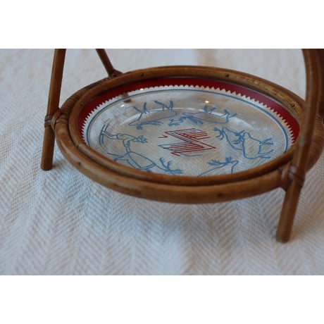 vintage saami glass ＋rattan tray with handle