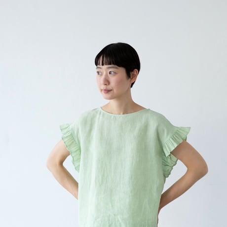miho umezawa sun dry linen frill sleeve blouse  (large size)