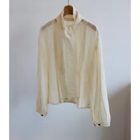 miho umezawa linen cotton panama band collar blouse with tie