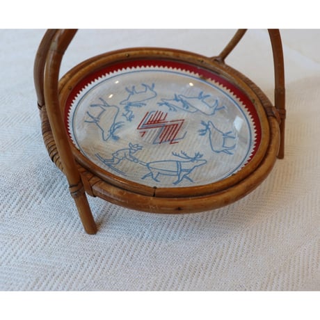 vintage saami glass ＋rattan tray with handle
