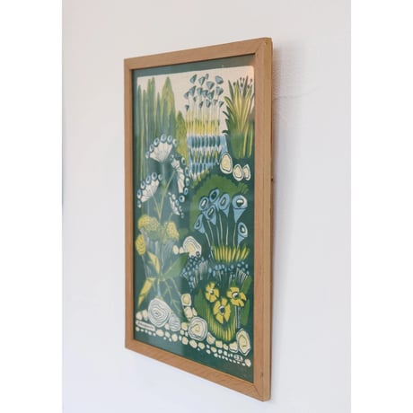 Vintage handprinted textile  tapestry (frame included)