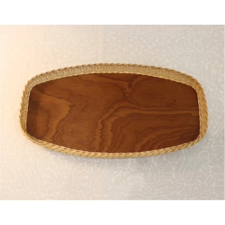 Sweden teak & rattan tray  rectangler