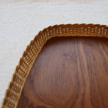 Sweden teak & rattan tray  rectangler