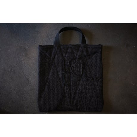 中わた刺し子織バッグ 黒茶 / MITTAN