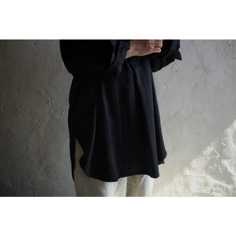 綾織絹麻プルオーバーシャツ 黒 / MITTAN | SoL