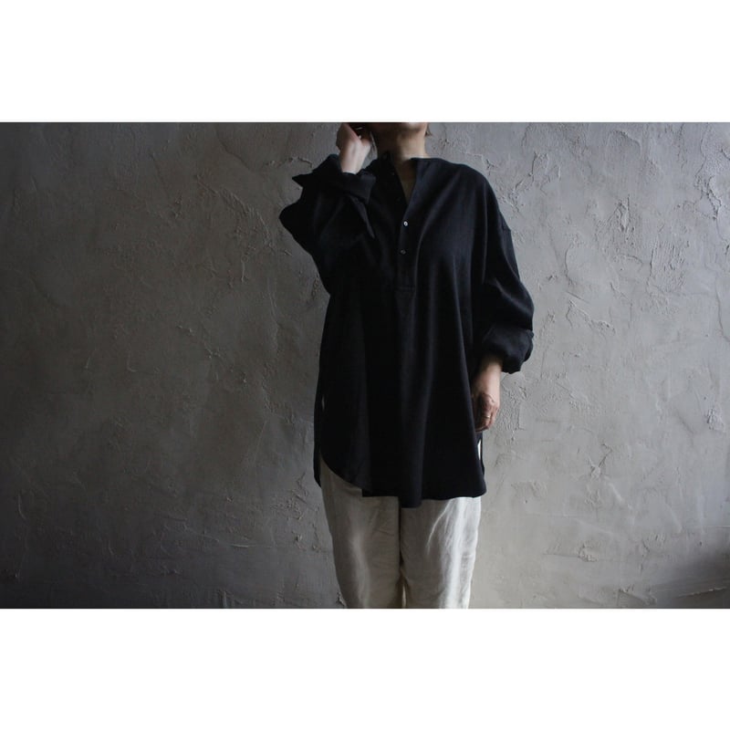 綾織絹麻プルオーバーシャツ 黒 / MITTAN | SoL