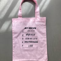 MY RECIPE BAG (dogs / spice /extra hot latte / skateborad / love )
