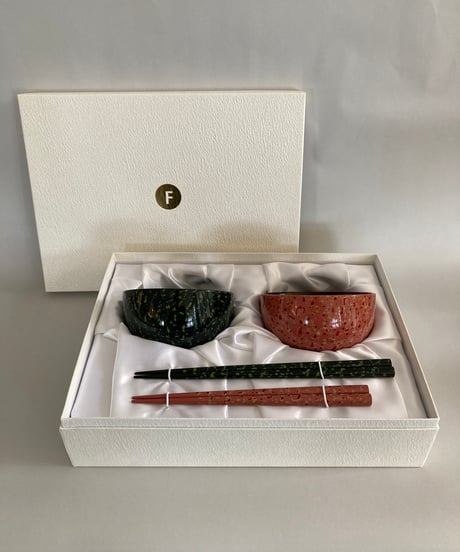 ○ギフトセット/津軽塗/夫婦箸汁椀箱付き/A